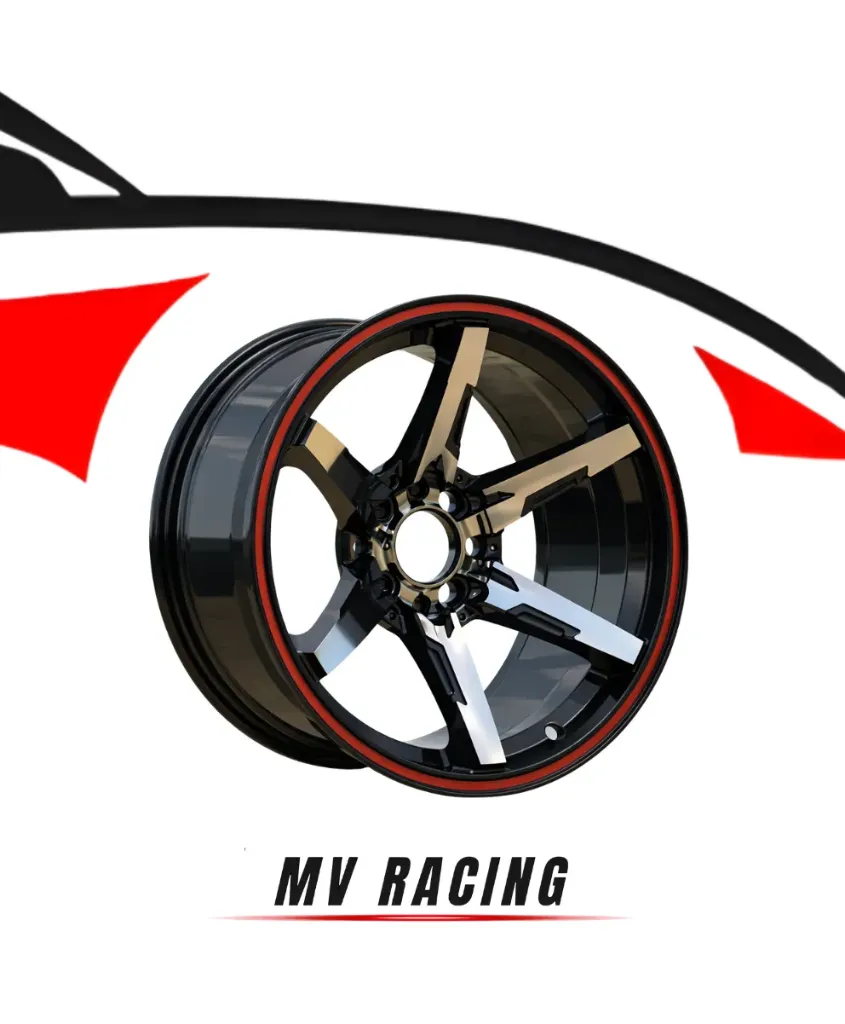 Juego de Rines (4pzas) 15X80 8X100/114.3 ET 10 CB 73.1 BLACK MACHINED FACE+RED LINE